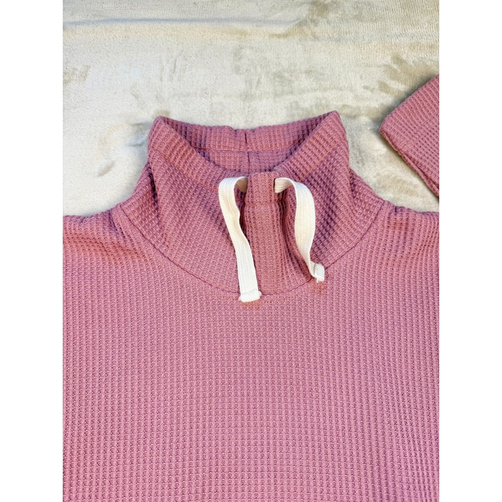 LL Bean Womens XL Pink Waffle Knit Funnel Neck Pullover Sweatshirt - Picture 4 of 6